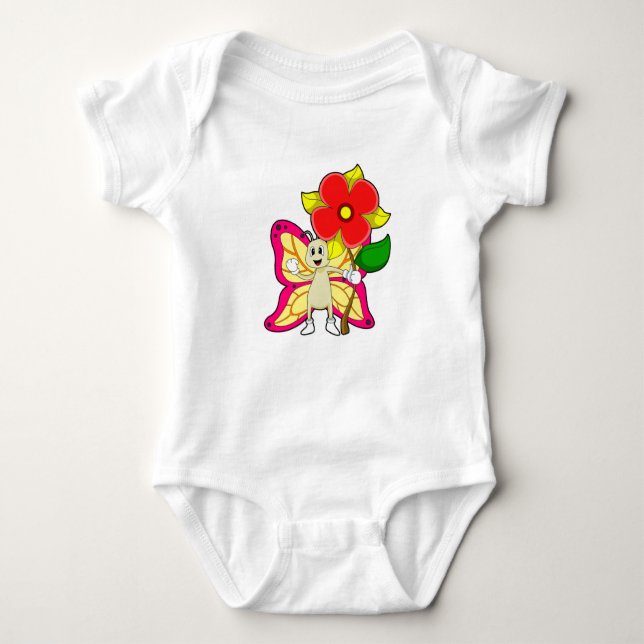 Butterfly with Flower Baby Bodysuit (Front)