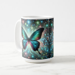 Butterfly with Galactic Glow and Sparkling Stars Coffee Mug