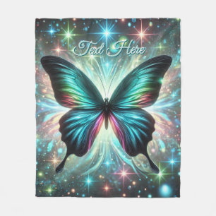 Butterfly with Galactic Glow and Sparkling Stars Fleece Blanket