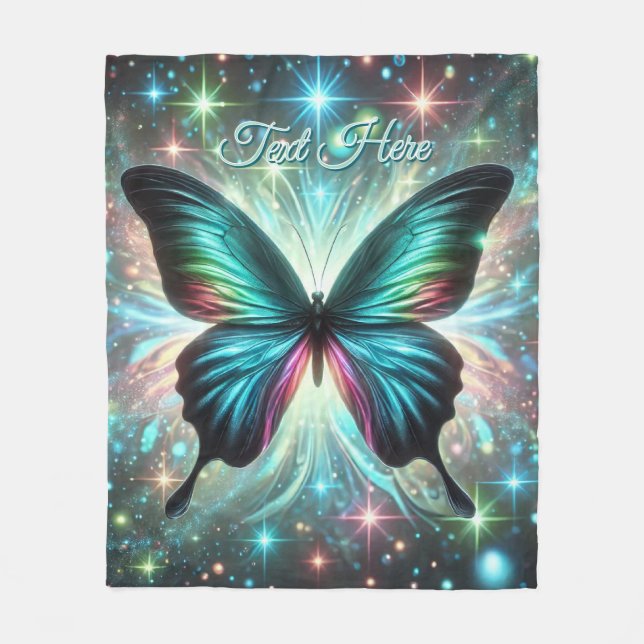 Butterfly with Galactic Glow and Sparkling Stars Fleece Blanket (Front)