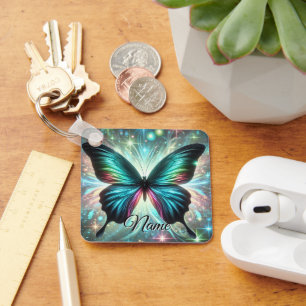 Butterfly with Galactic Glow and Sparkling Stars Key Ring