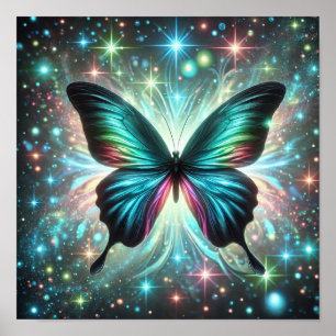 Butterfly with Galactic Glow and Sparkling Stars Poster