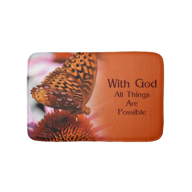 Butterfly With God Inspirational Quote Bath Mat (Front)