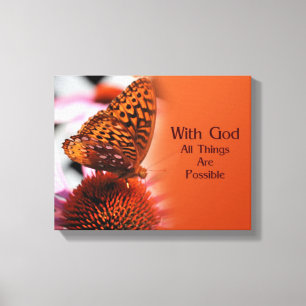 Butterfly With God Inspirational Quote Canvas Print