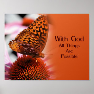 Butterfly With God Inspirational Quote Nature Poster