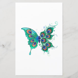 Butterfly with Green Peacock Feathers