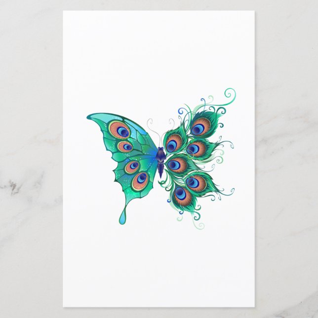Butterfly with Green Peacock Feathers (Front)