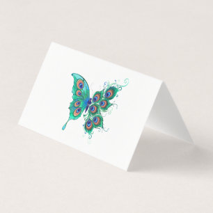Butterfly with Green Peacock Feathers