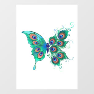 Butterfly with Green Peacock Feathers