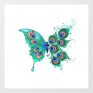 Butterfly with Green Peacock Feathers