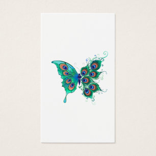 Butterfly with Green Peacock Feathers