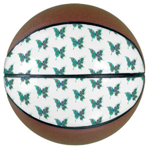 Butterfly with Green Peacock Feathers Basketball