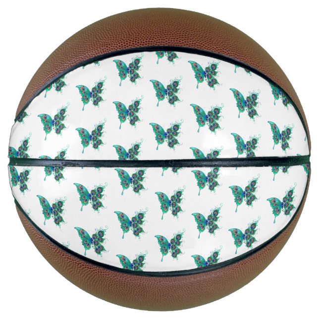 Butterfly with Green Peacock Feathers Basketball (Front)