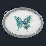 Butterfly with Green Peacock Feathers Belt Buckle<br><div class="desc">Artistically drawn,  fictional,  green,  detailed butterfly with green,  beautiful,  peacock feathers on white background.</div>