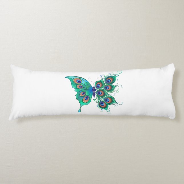 Butterfly with Green Peacock Feathers Body Cushion (Front)