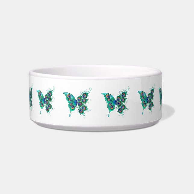 Butterfly with Green Peacock Feathers Bowl (Front)