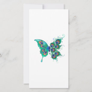 Butterfly with Green Peacock Feathers Card