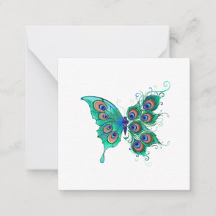 Butterfly with Green Peacock Feathers Card