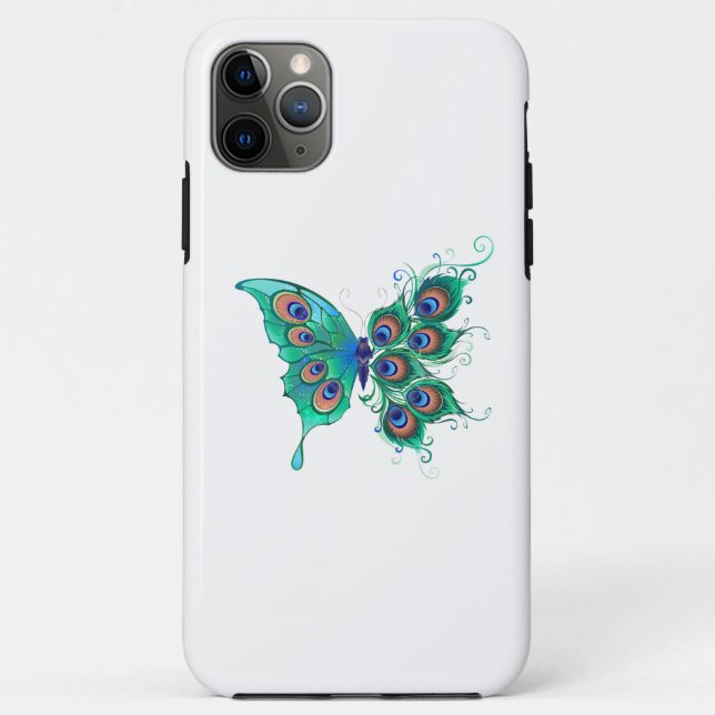 Butterfly with Green Peacock Feathers Case-Mate iPhone Case (Back)