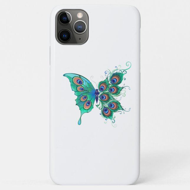 Butterfly with Green Peacock Feathers Case-Mate iPhone Case (Back)