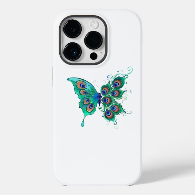 Butterfly with Green Peacock Feathers Case-Mate iPhone Case (Back)
