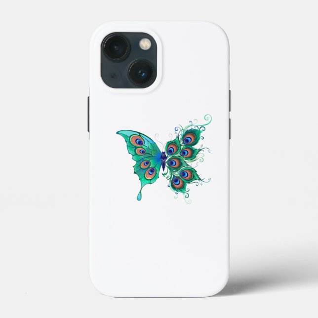 Butterfly with Green Peacock Feathers Case-Mate iPhone Case (Back)