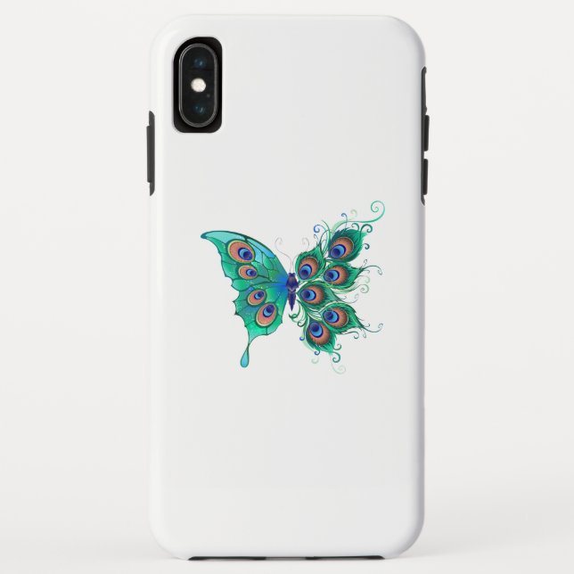 Butterfly with Green Peacock Feathers Case-Mate iPhone Case (Back)