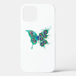 Butterfly with Green Peacock Feathers iPhone 12 Case