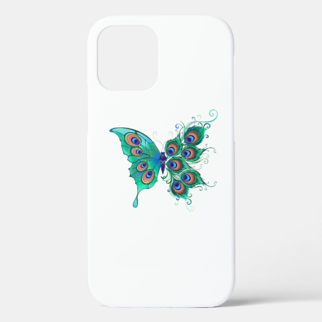 Butterfly with Green Peacock Feathers Case-Mate iPhone Case (Back)