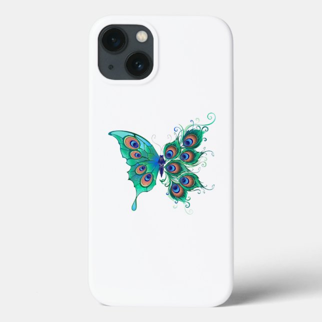 Butterfly with Green Peacock Feathers Case-Mate iPhone Case (Back)