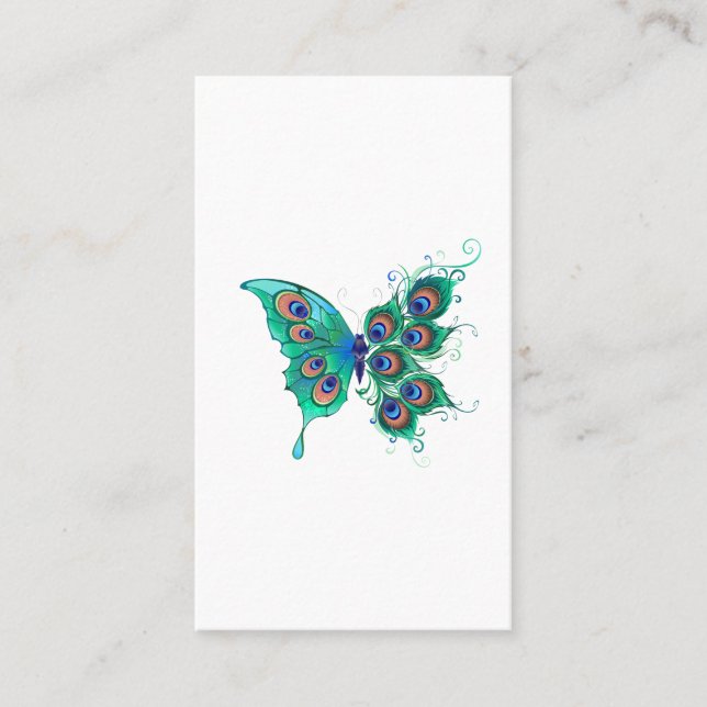 Butterfly with Green Peacock Feathers Discount Card (Front)