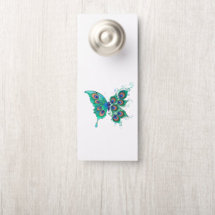 Butterfly with Green Peacock Feathers Door Hanger