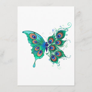 Butterfly with Green Peacock Feathers Enclosure Card