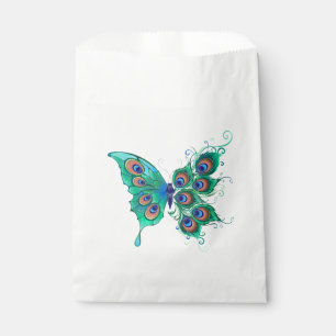 Butterfly with Green Peacock Feathers Favour Bag