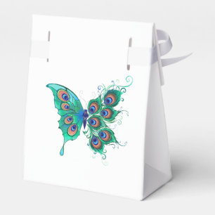 Butterfly with Green Peacock Feathers Favour Box