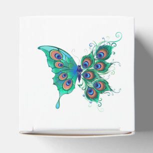 Butterfly with Green Peacock Feathers Favour Box