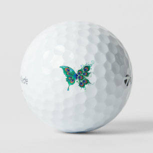 Butterfly with Green Peacock Feathers Golf Balls