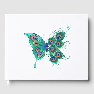 Butterfly with Green Peacock Feathers Guest Book