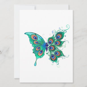 Butterfly with Green Peacock Feathers Holiday Card