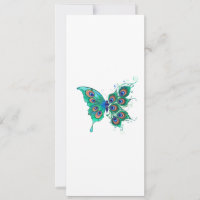 Butterfly with Green Peacock Feathers