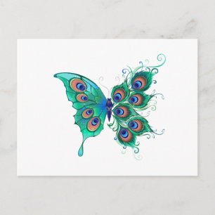 Butterfly with Green Peacock Feathers Holiday Postcard
