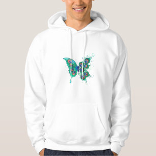 Butterfly with Green Peacock Feathers Hoodie