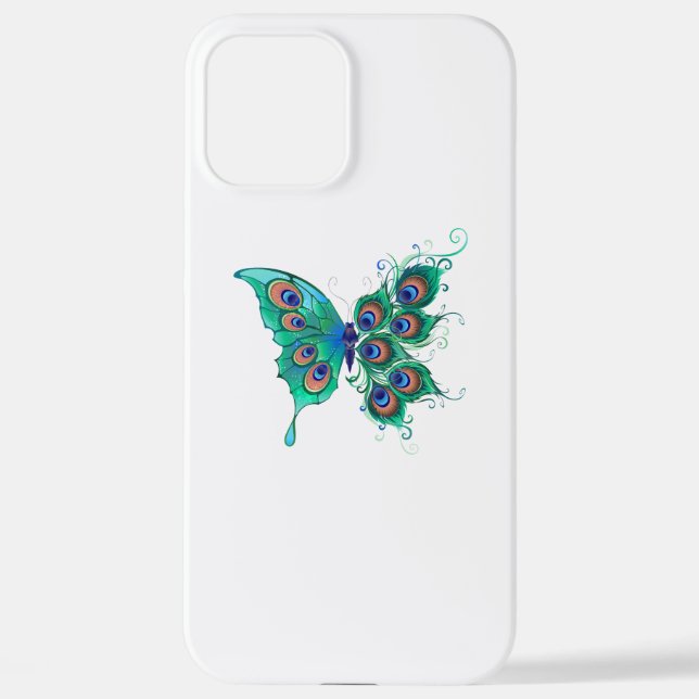 Butterfly with Green Peacock Feathers iPhone Case (Back)