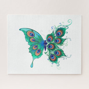 Butterfly with Green Peacock Feathers Jigsaw Puzzle