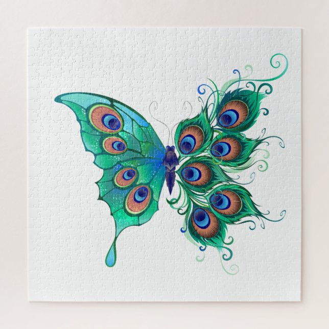 Butterfly with Green Peacock Feathers Jigsaw Puzzle (Vertical)