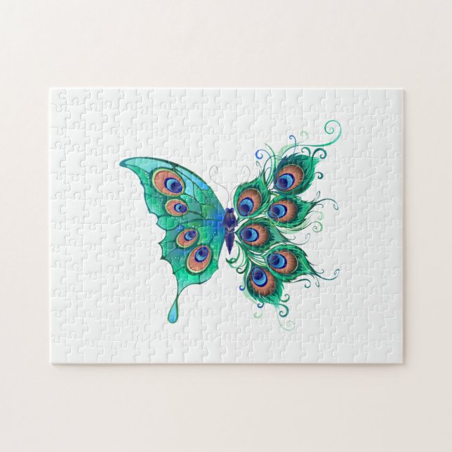 Butterfly with Green Peacock Feathers Jigsaw Puzzle (Horizontal)