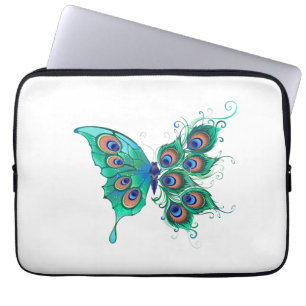 Butterfly with Green Peacock Feathers Laptop Sleeve