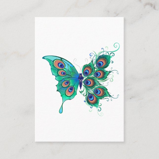 Butterfly with Green Peacock Feathers Loyalty Card (Front)