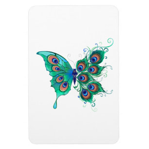 Butterfly with Green Peacock Feathers Magnet