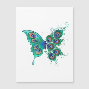 Butterfly with Green Peacock Feathers Magnetic Invitation